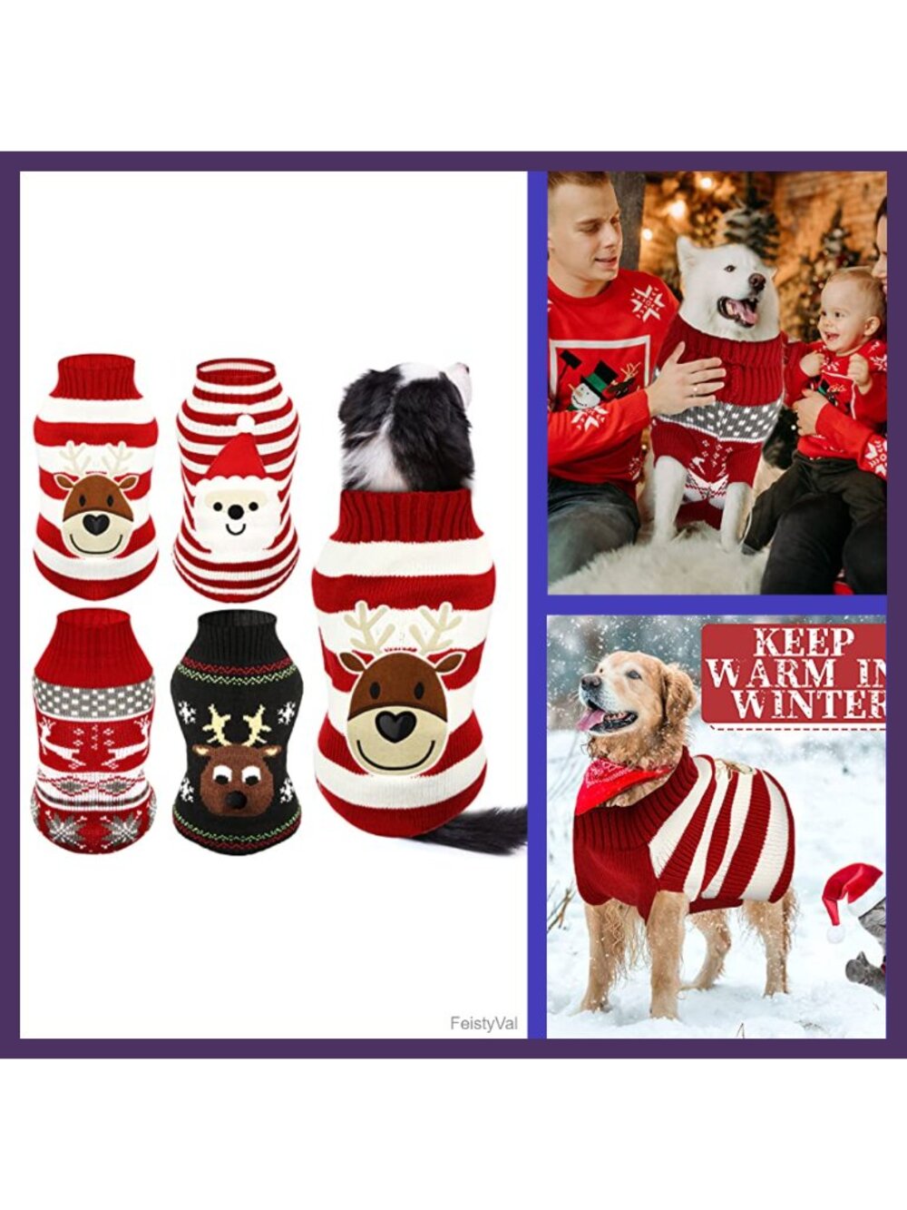 Christmas Dog Sweaters 4-Piece Set Knitted Fabric Warm Pet Clothing Medium